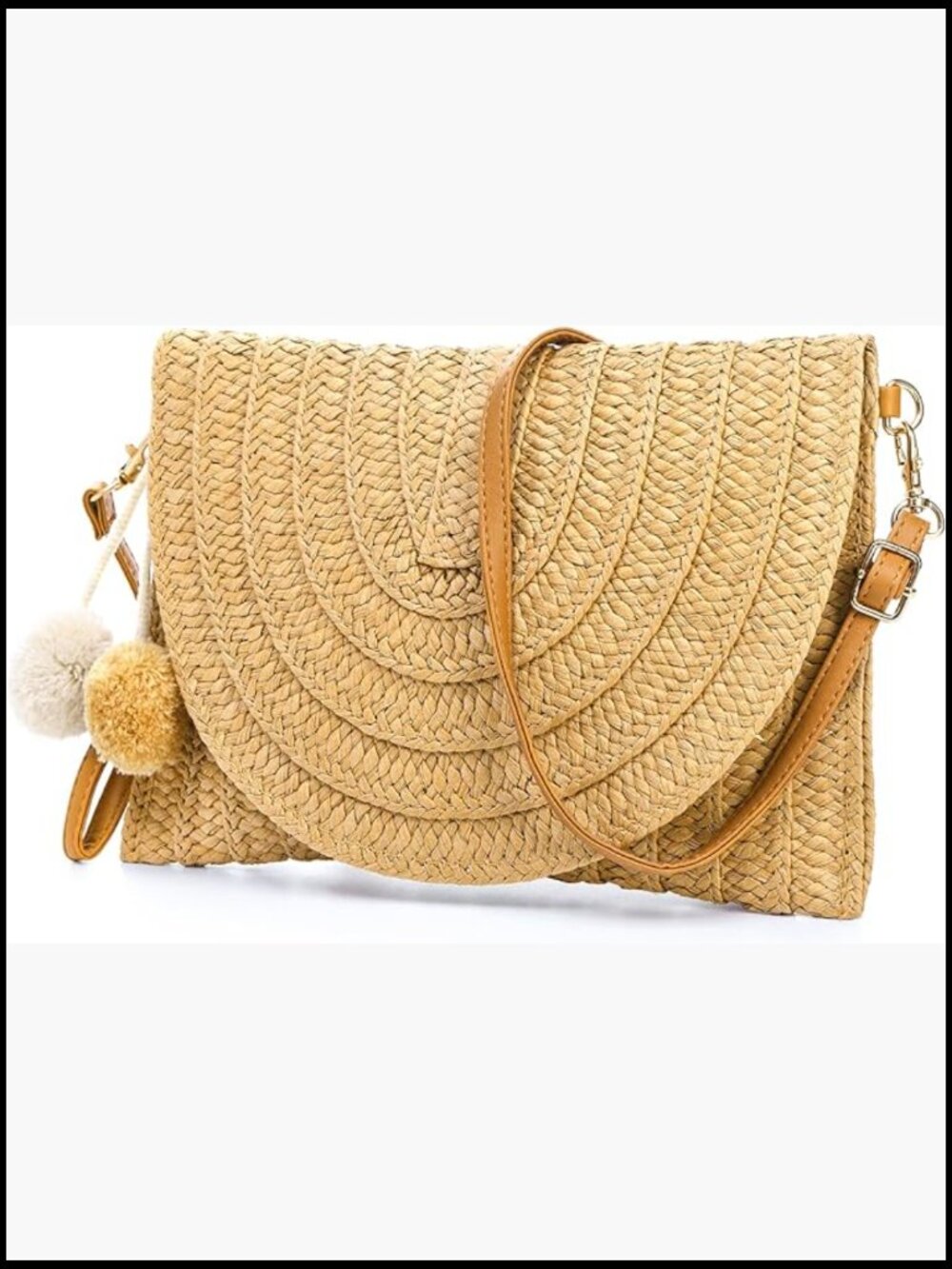 Hand-woven Straw Shoulder Bag Crossbody Clutch Purse with Detachable Strap